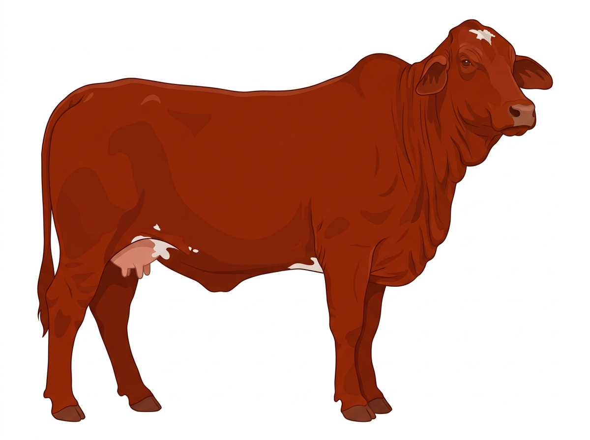 Red with minimal spotting Simmental x Brahman Cross Cow