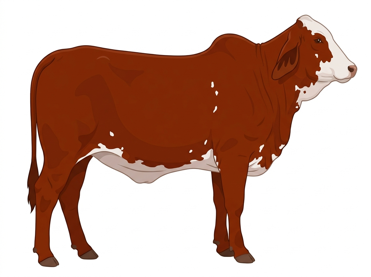 Red with minimal spotting Simmental x Brahman Cross Heifer
