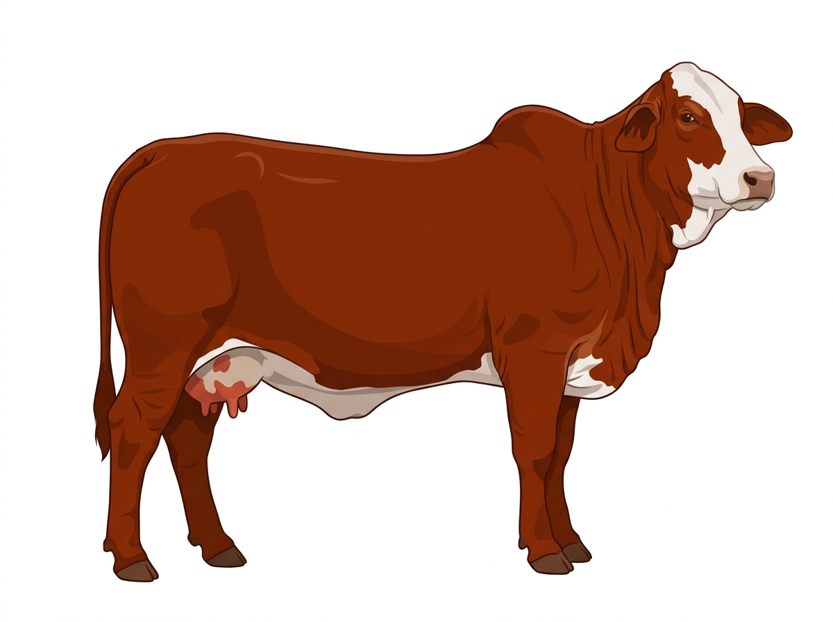 Red with partial white face Simmental x Brahman Cross Cow