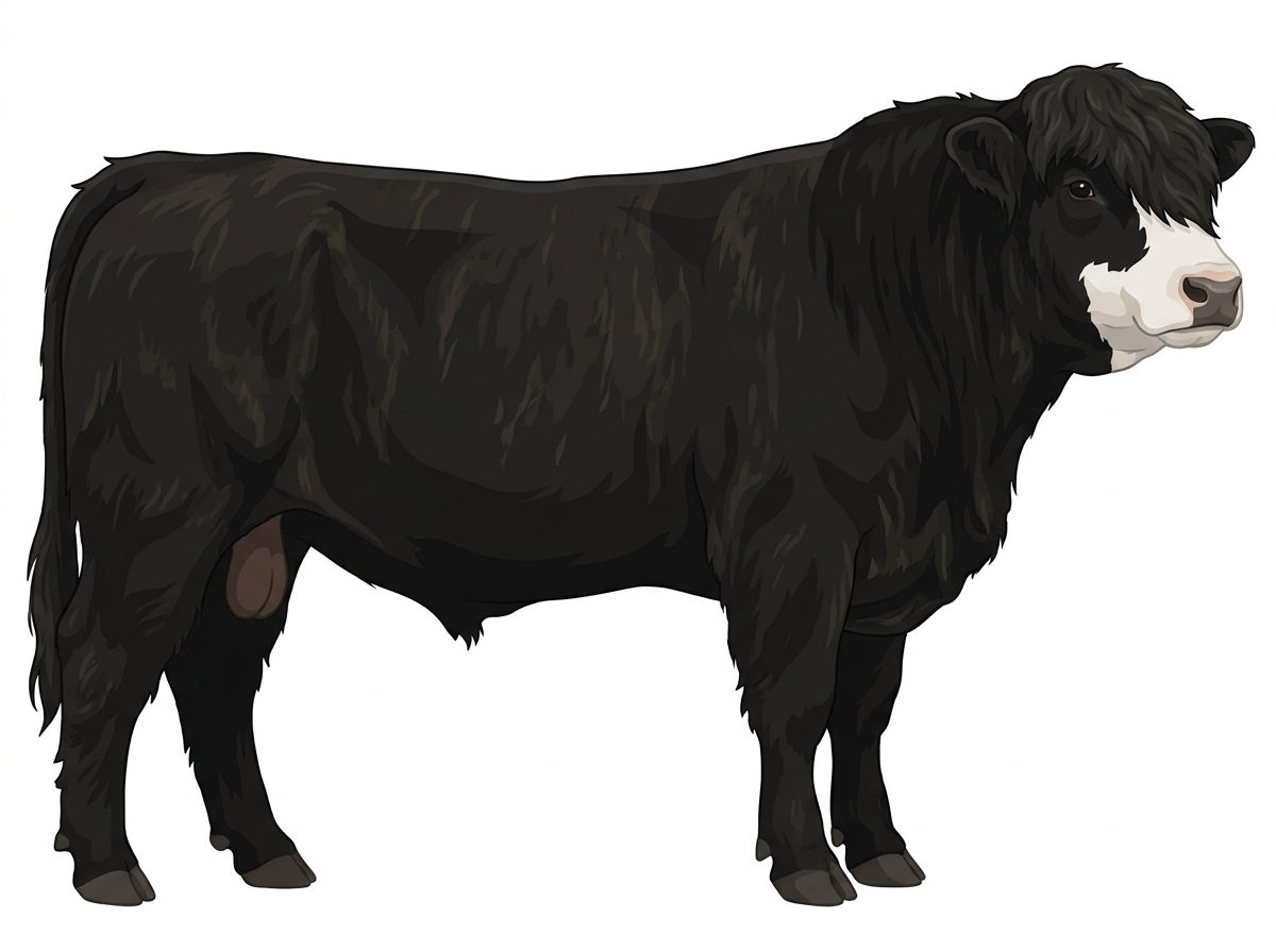 Black faint brindle with partial white face Simmental x Highlander Cross Bull