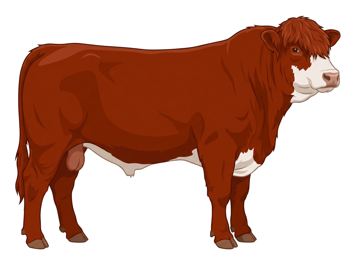 Red with partial white face Simmental x Highlander Cross Bull