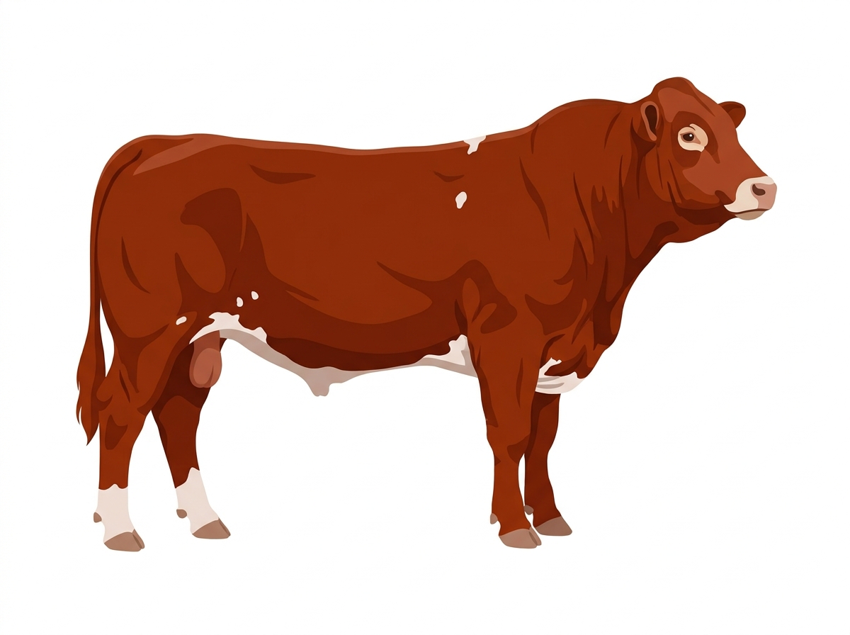 Red with minimal spotting Simmental x Limousin Cross Bull
