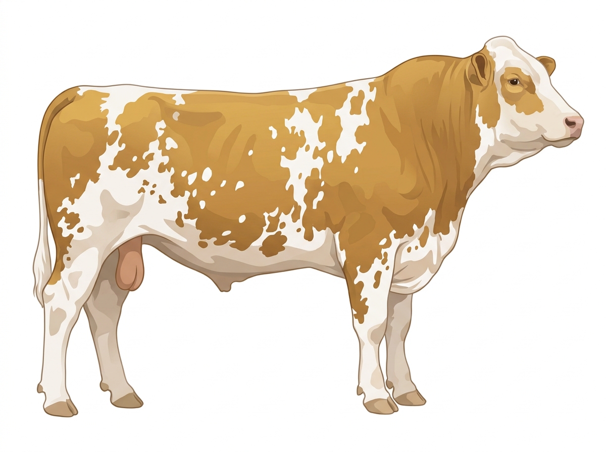 Gold heavily spotted Simmental x Maine-Anjou Cross Bull