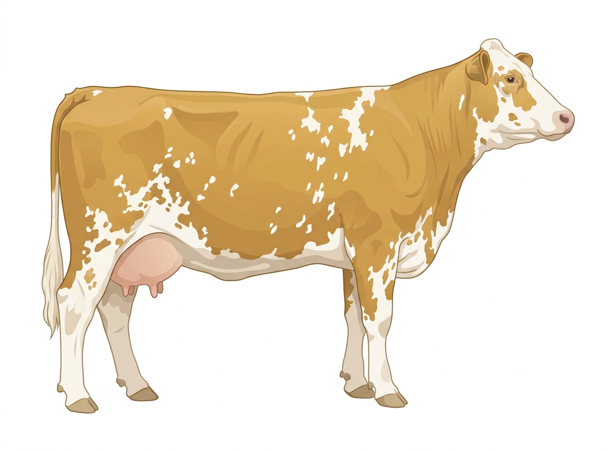 Gold heavily spotted Simmental x Maine-Anjou Cross Cow
