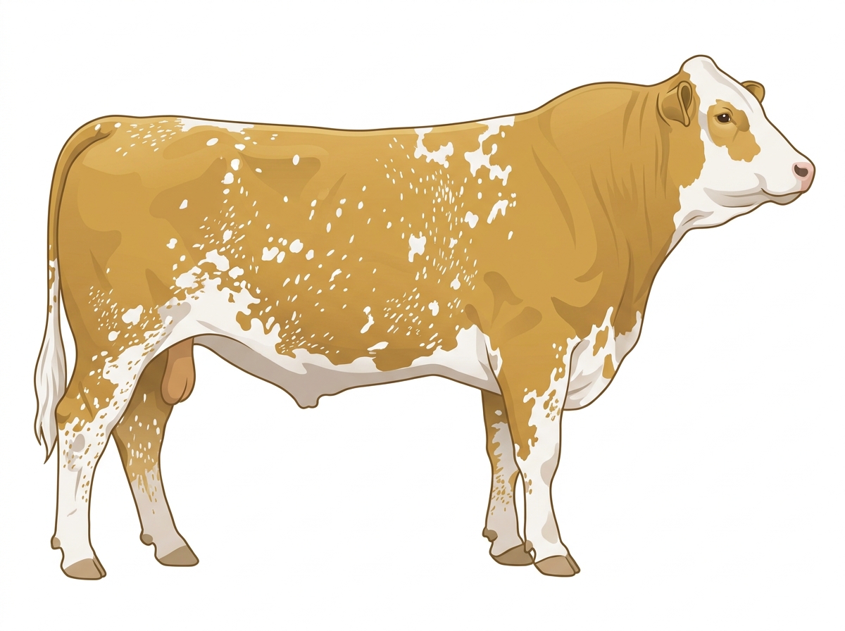 Gold heavily spotted with ticking Simmental x Maine-Anjou Cross Bull