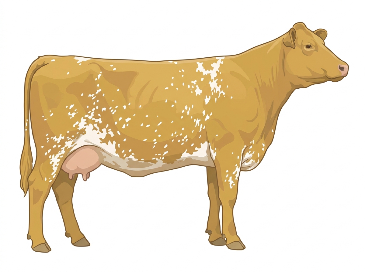 Gold heavily spotted with ticking Simmental x Maine-Anjou Cross Cow