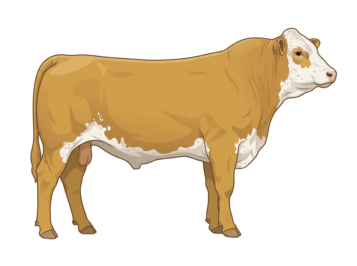 Gold with minimal spotting with ticking Simmental x Maine-Anjou Cross Bull
