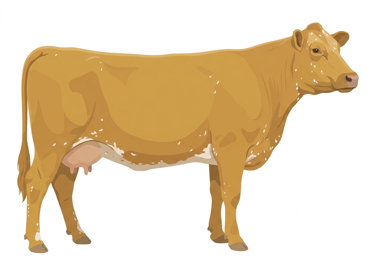 Gold with minimal white markings with ticking Simmental x Maine-Anjou Cross Cow