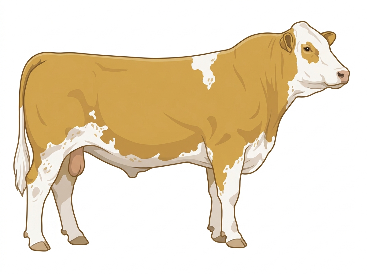 Gold with partial white face with ticking Simmental x Maine-Anjou Cross Bull