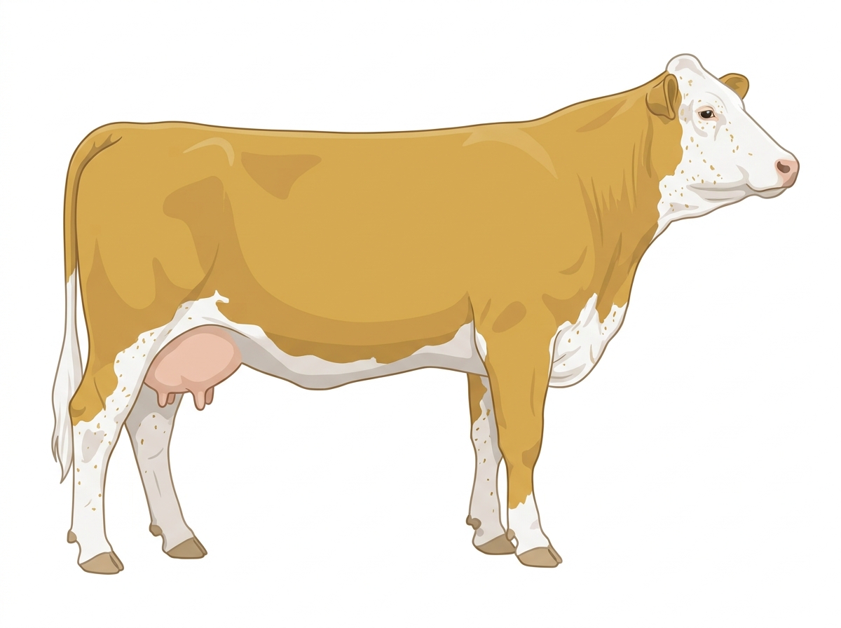 Gold with partial white face with ticking Simmental x Maine-Anjou Cross Cow