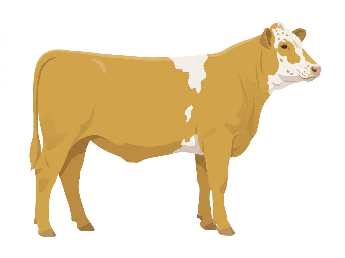 Gold with partial white face with ticking Simmental x Maine-Anjou Cross Heifer