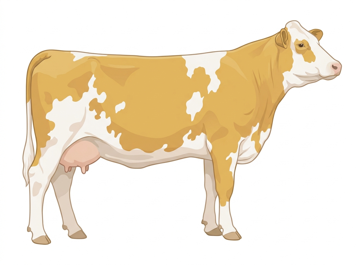 Gold with white spots Simmental x Maine-Anjou Cross Cow