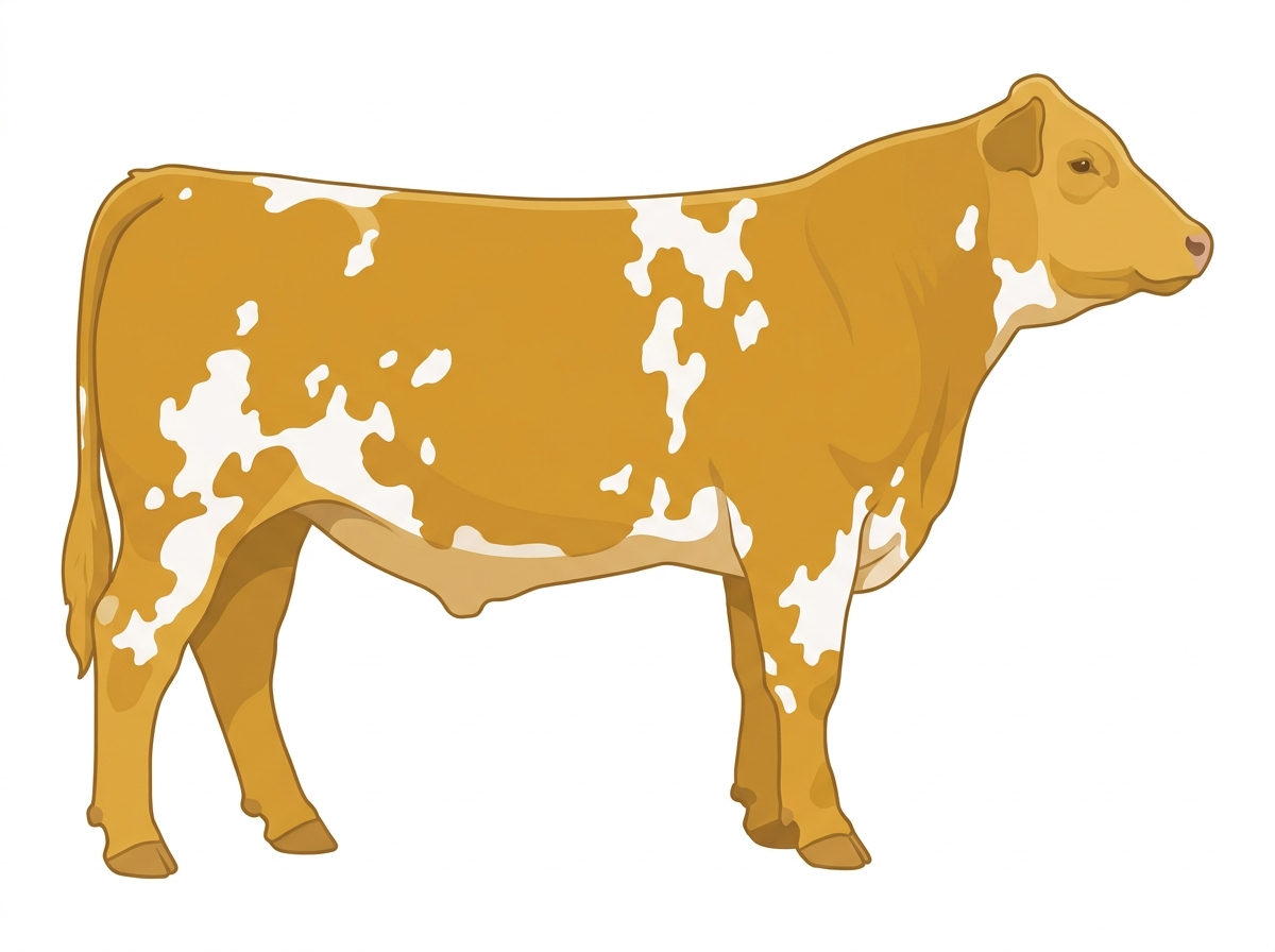 Gold with white spots Simmental x Maine-Anjou Cross Steer