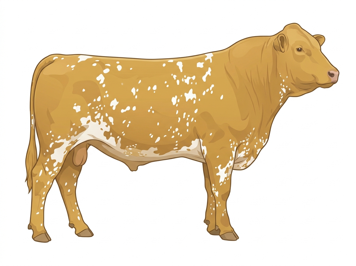 Gold with white spots with ticking Simmental x Maine-Anjou Cross Bull