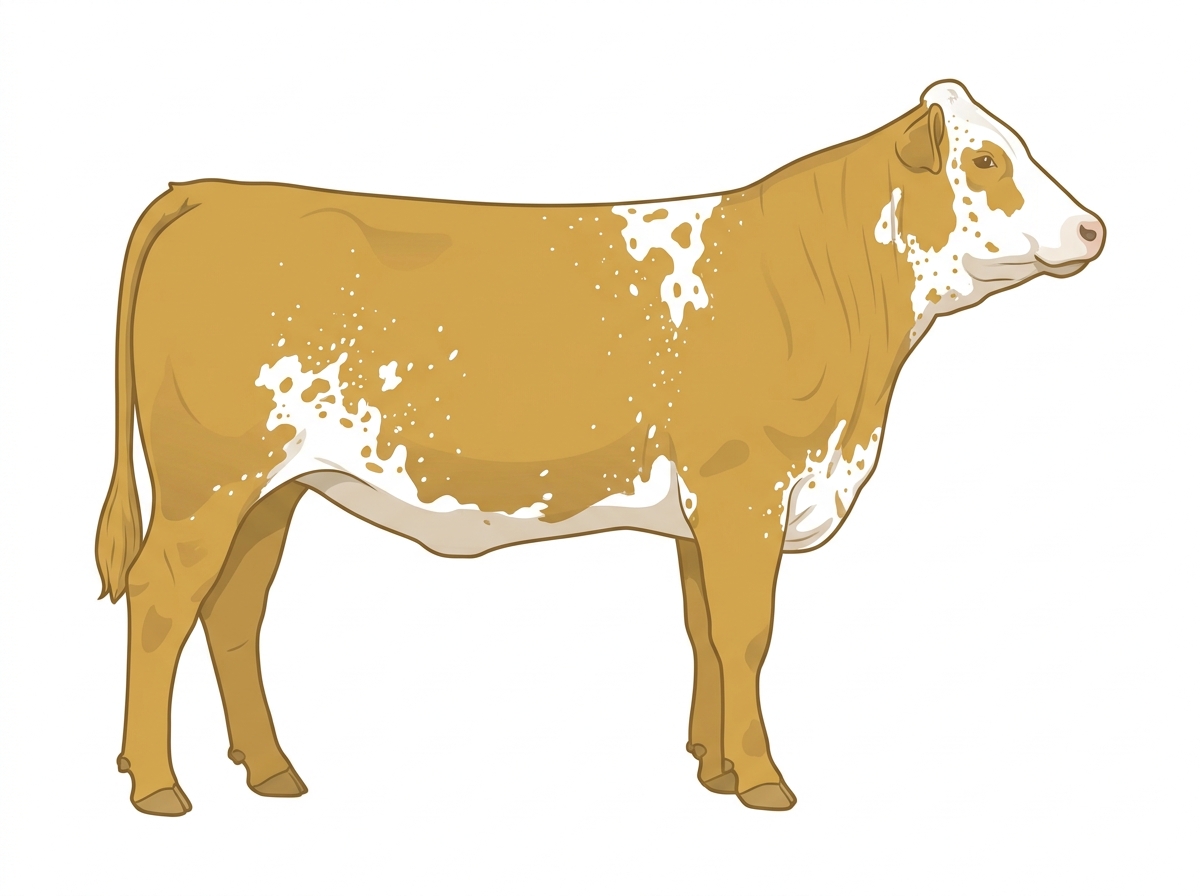 Gold with white spots with ticking Simmental x Maine-Anjou Cross Heifer