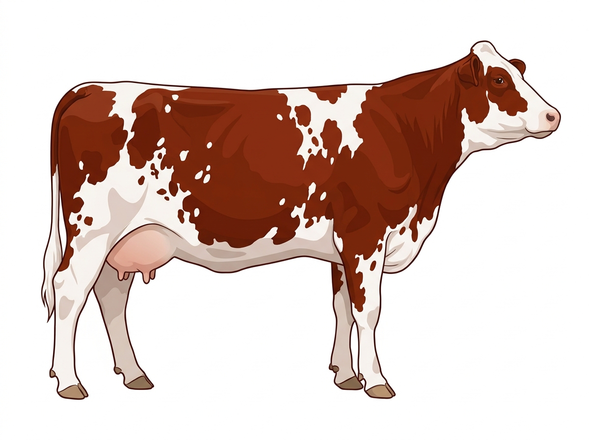 Red heavily spotted Simmental x Maine-Anjou Cross Cow