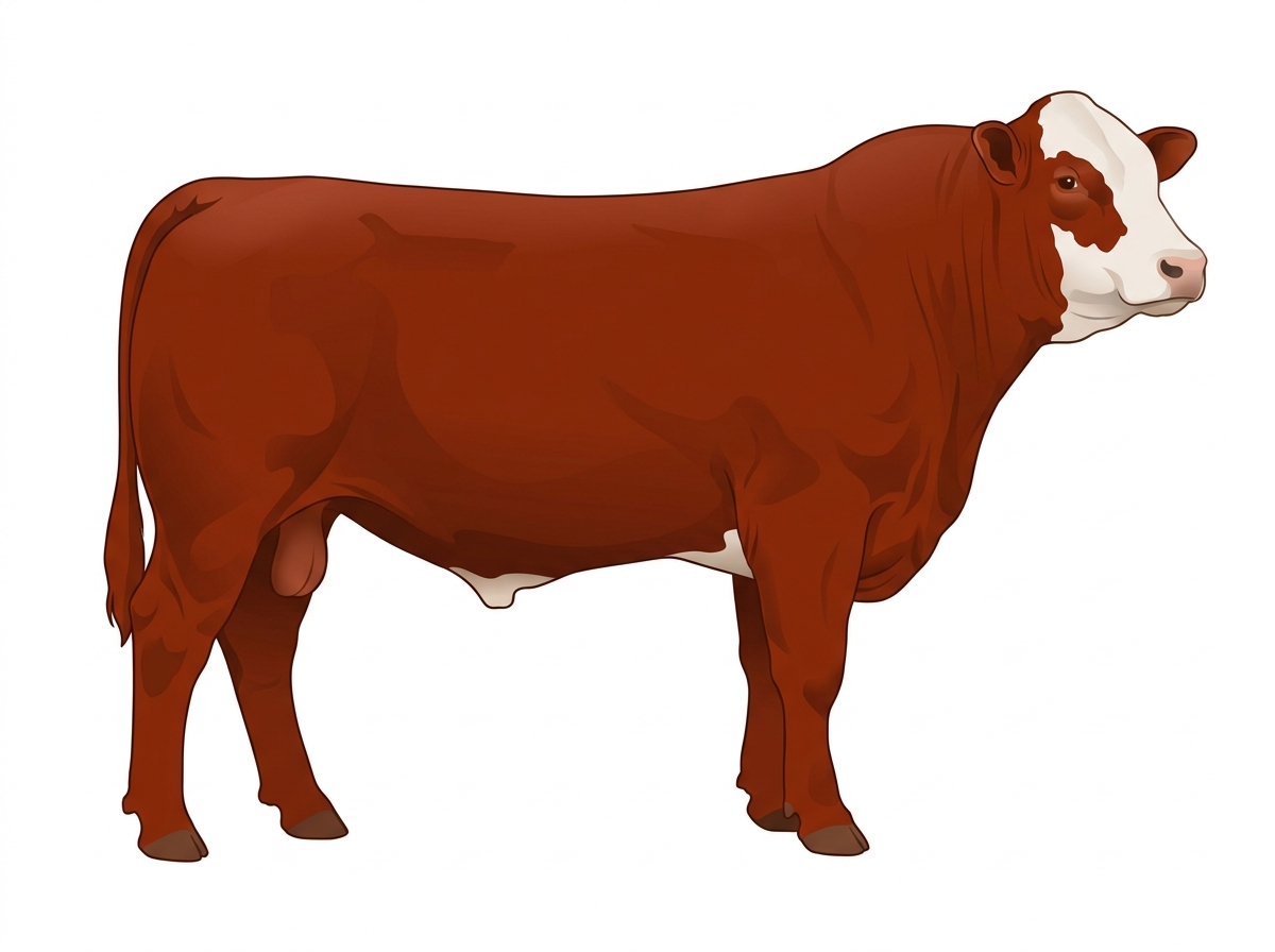 Red with partial white face Simmental x Maine-Anjou Cross Bull