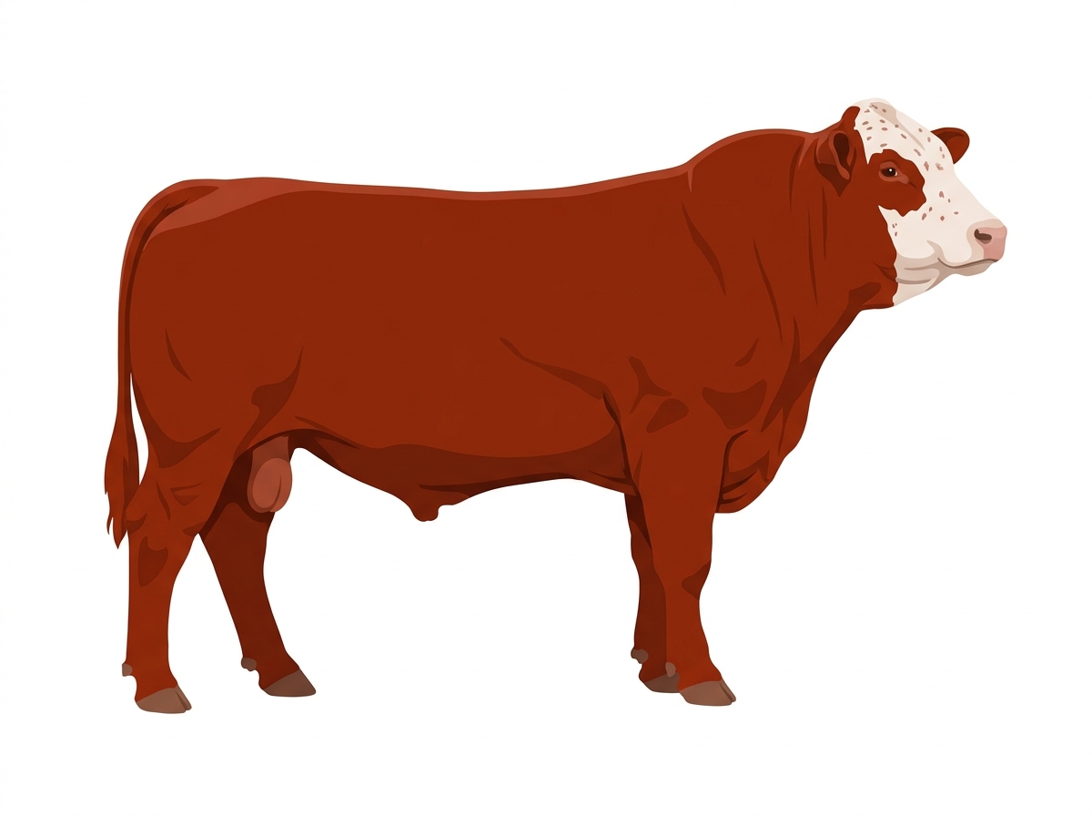 Red with partial white face with ticking Simmental x Maine-Anjou Cross Bull
