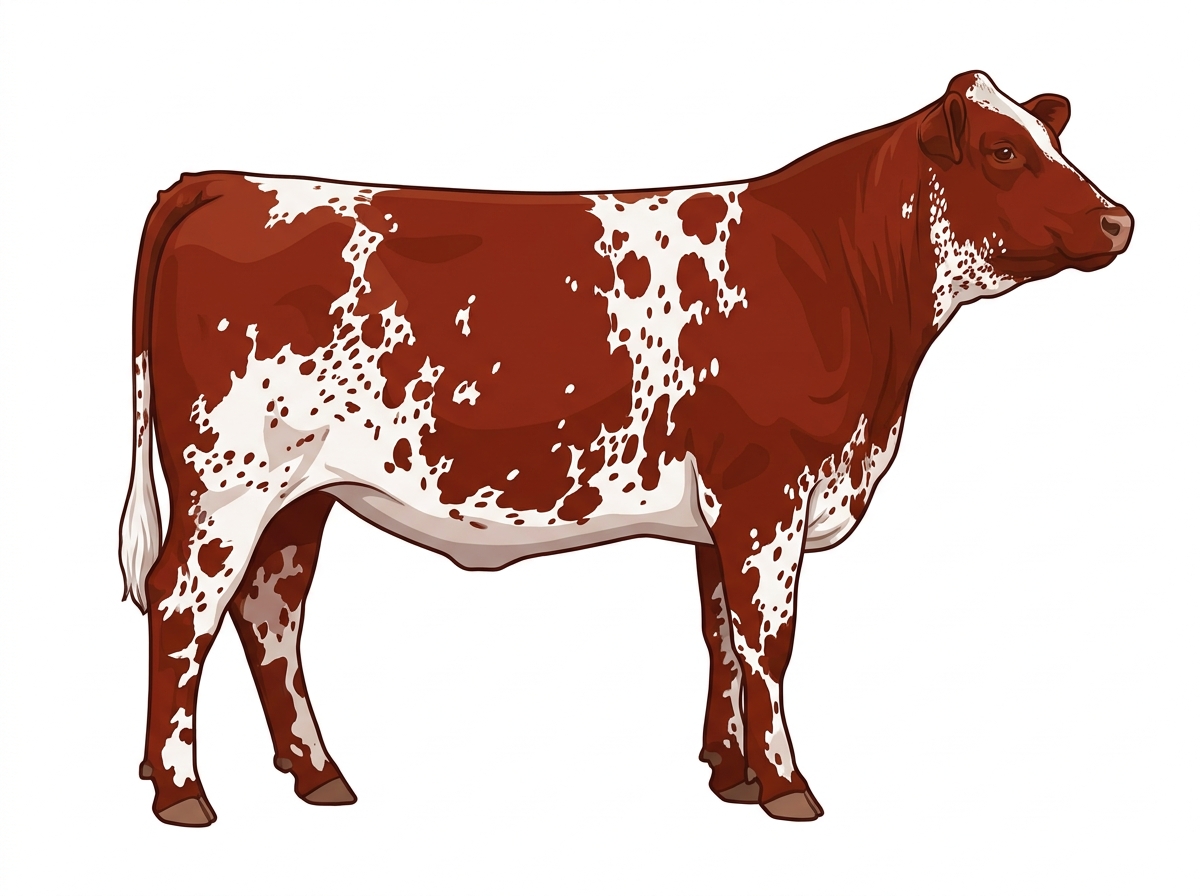 Red with white spots with ticking Simmental x Maine-Anjou Cross Heifer