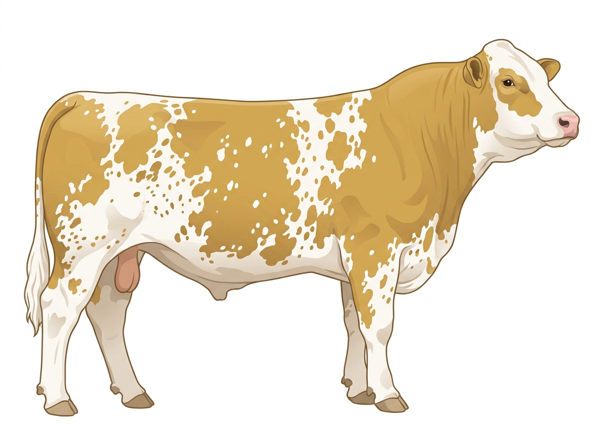 Gold heavily spotted Simmental x Shorthorn Cross Bull
