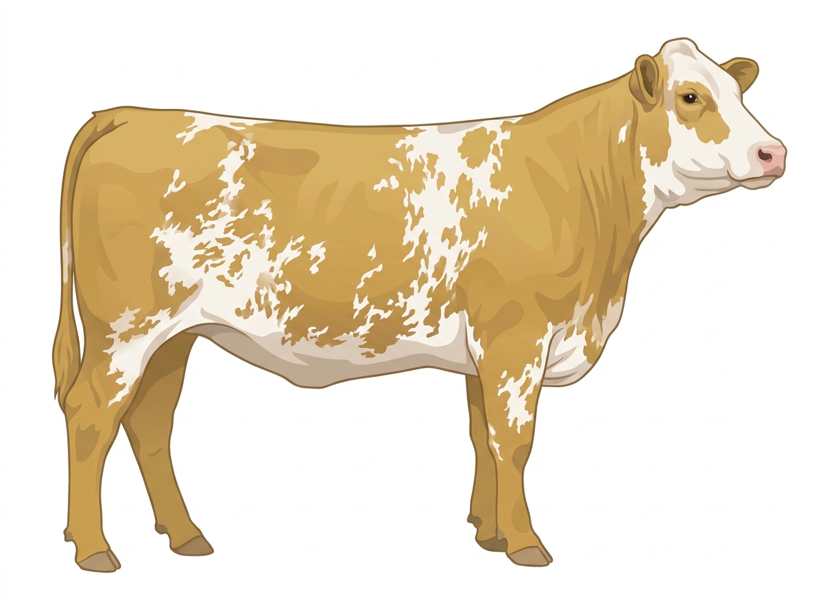 Gold heavy roan with minimal spotting Simmental x Shorthorn Cross Heifer