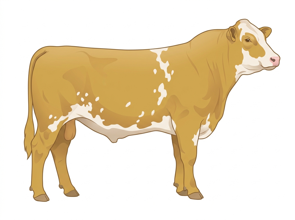 Gold light roan with white spots Simmental x Shorthorn Cross Bull