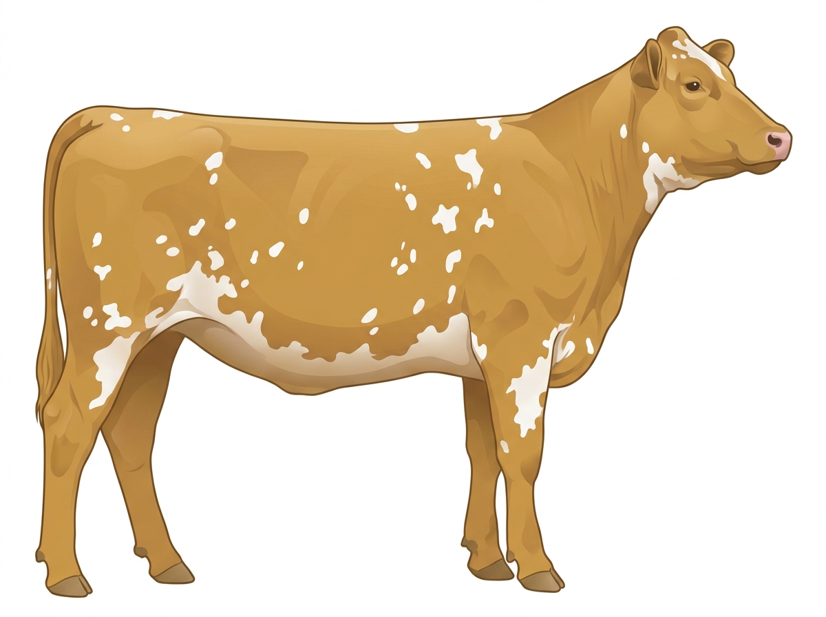 Gold with white spots Simmental x Shorthorn Cross Heifer