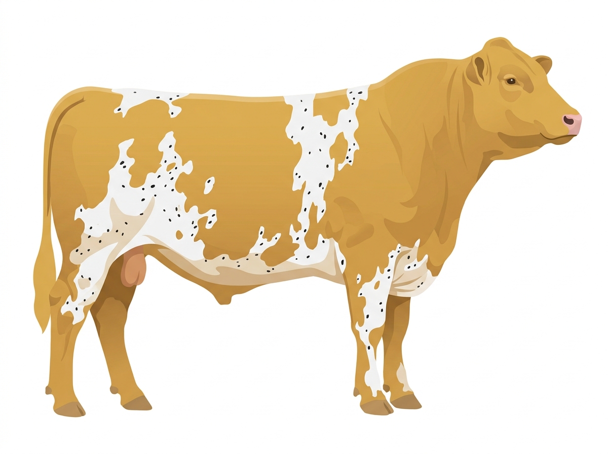 Gold with white spots with ticking Simmental x Shorthorn Cross Bull