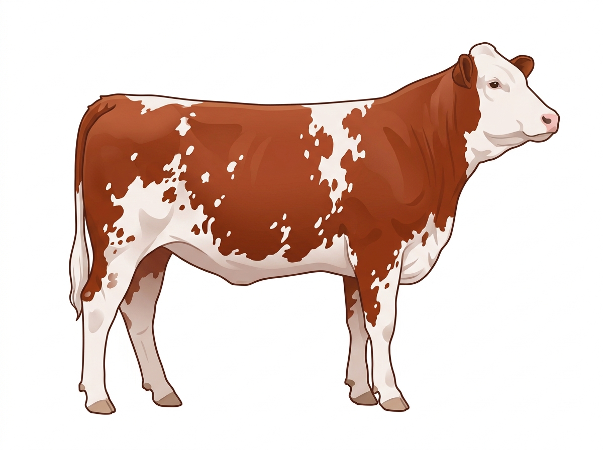 Red roan with white spots Simmental x Shorthorn Cross Heifer