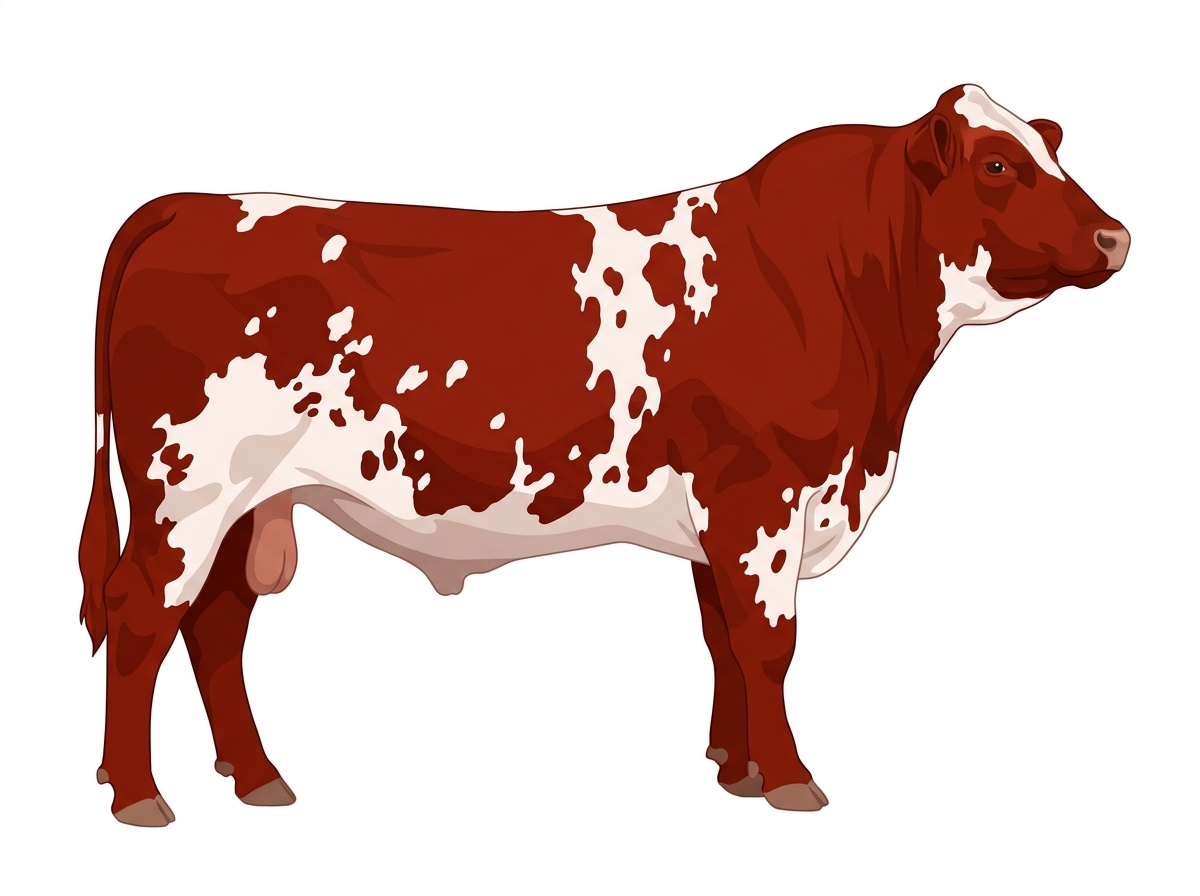 Red with white spots Simmental x Shorthorn Cross Bull