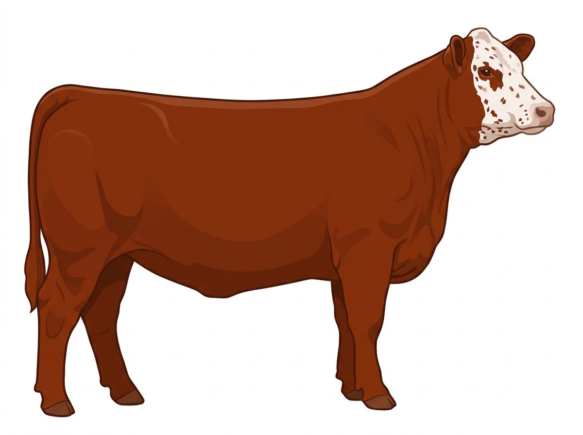 Red with a partial white face and ticking in the white Tigerstripe Heifer