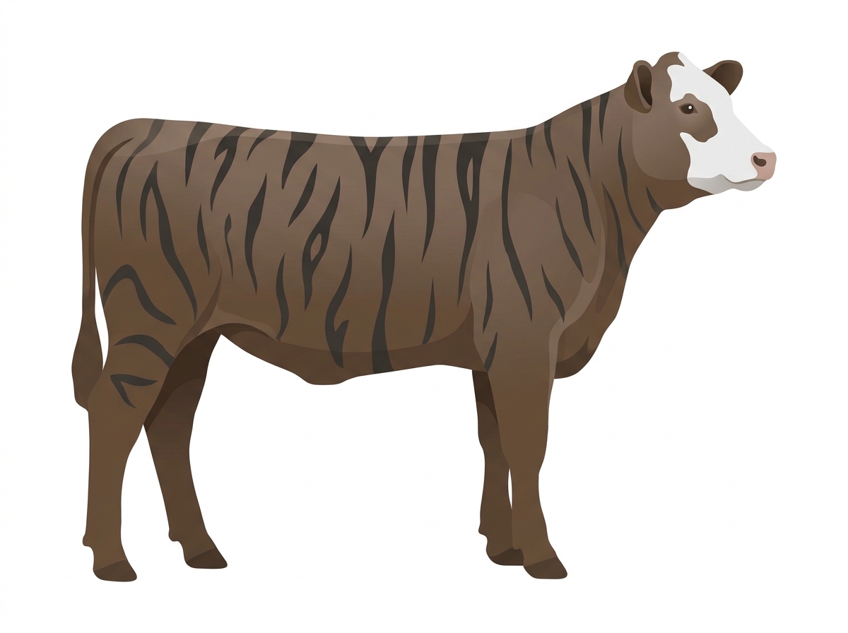 Smoky brindle with black stripes and a partial white face Tigerstripe Heifer