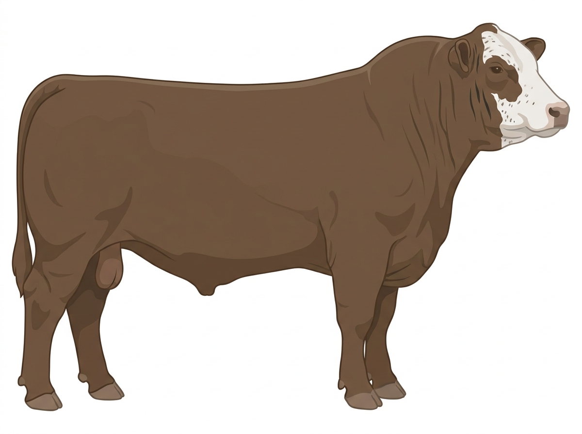 Smoky brindle with faint black striping, a partial white face and ticking in the white Tigerstripe Bull