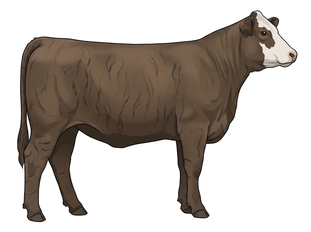 Smoky brindle with faint black striping and a partial white face Tigerstripe Heifer